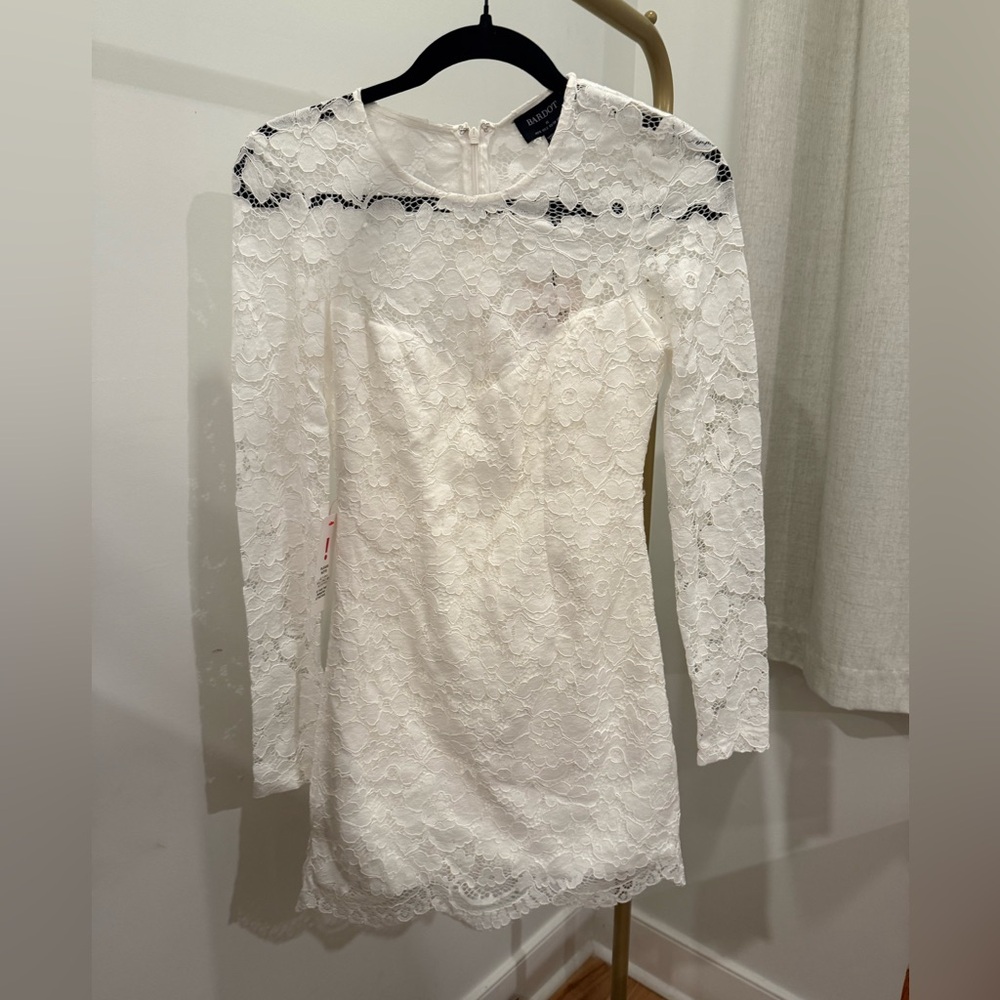 Bardot White Lace Long Sleeve Dress